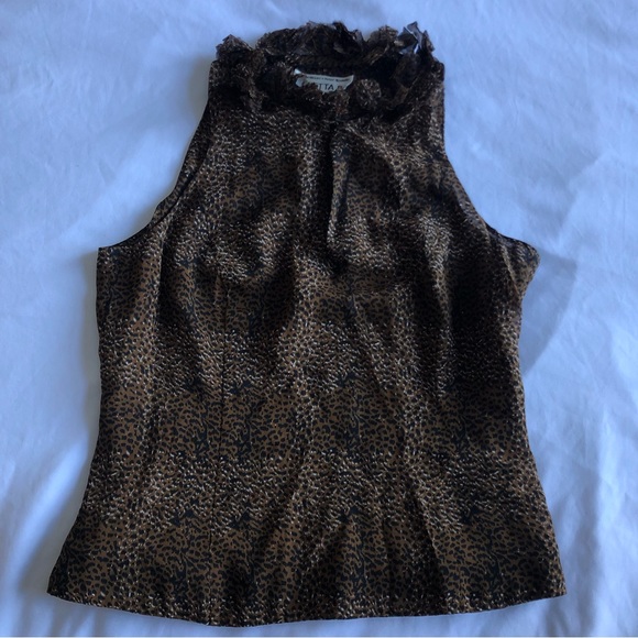 Chetta B Silk Leopard Print Ruffle Sleeveless Top - Picture 4 of 8